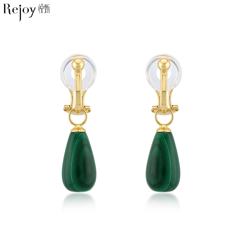 耳扣款-18k金水滴孔雀石耳夹
