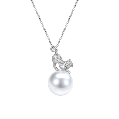 悦甄18k金澳白珍珠钻石项链