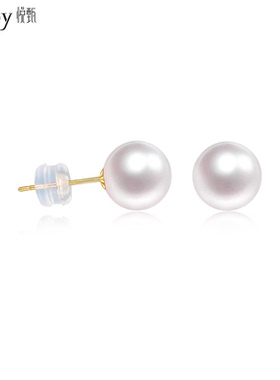悦甄珠宝akoya珍珠耳钉海水珍珠耳饰简约18k金耳钉女classic