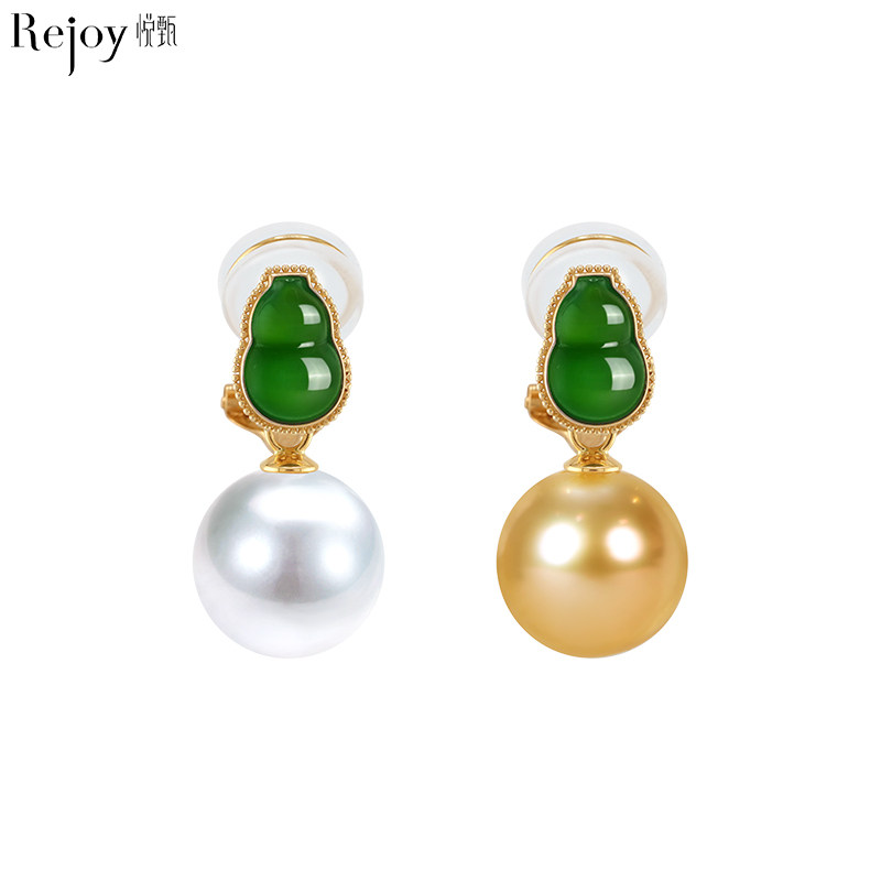 悦甄葫芦两戴款-18K金翡翠耳夹,珠宝/钻石/翡翠,耳饰,淘宝优惠券,粉丝福利购,淘宝优惠卷