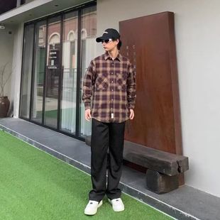 美式复古格子衬衫男女长袖港风春季新款衬衣韩版ins百搭宽松上衣