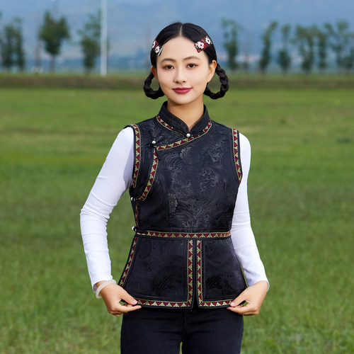 蒙古元素马甲海浪团时尚休闲盘扣马夹蒙古服饰洋气短款蒙古小马甲