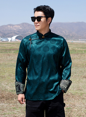 蒙美人衬衫男士春秋外套蒙古服装上衣民族风宽松立领日常生活装