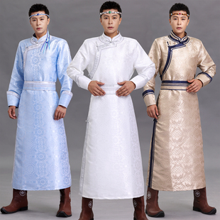 蒙古族男装 蒙古袍长袍手工盘扣立领少数民族服 舞台表演服传统男士