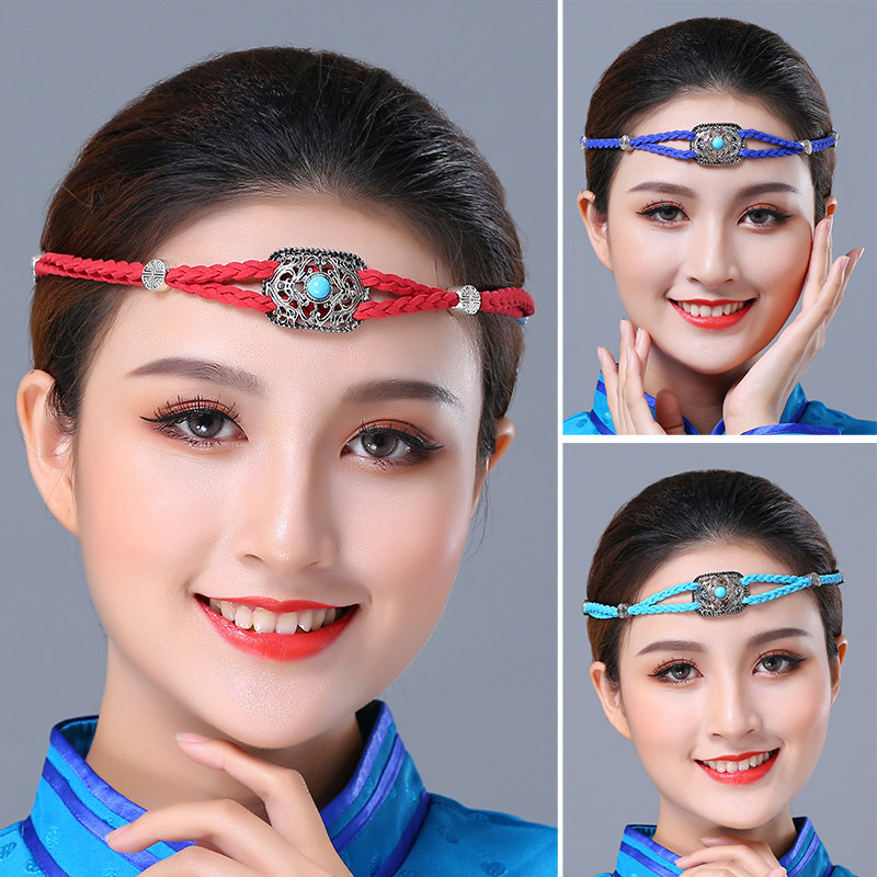 蒙古族皮绳发带舞蹈演出头饰可调节发绳少数民族发饰男女通用饰品
