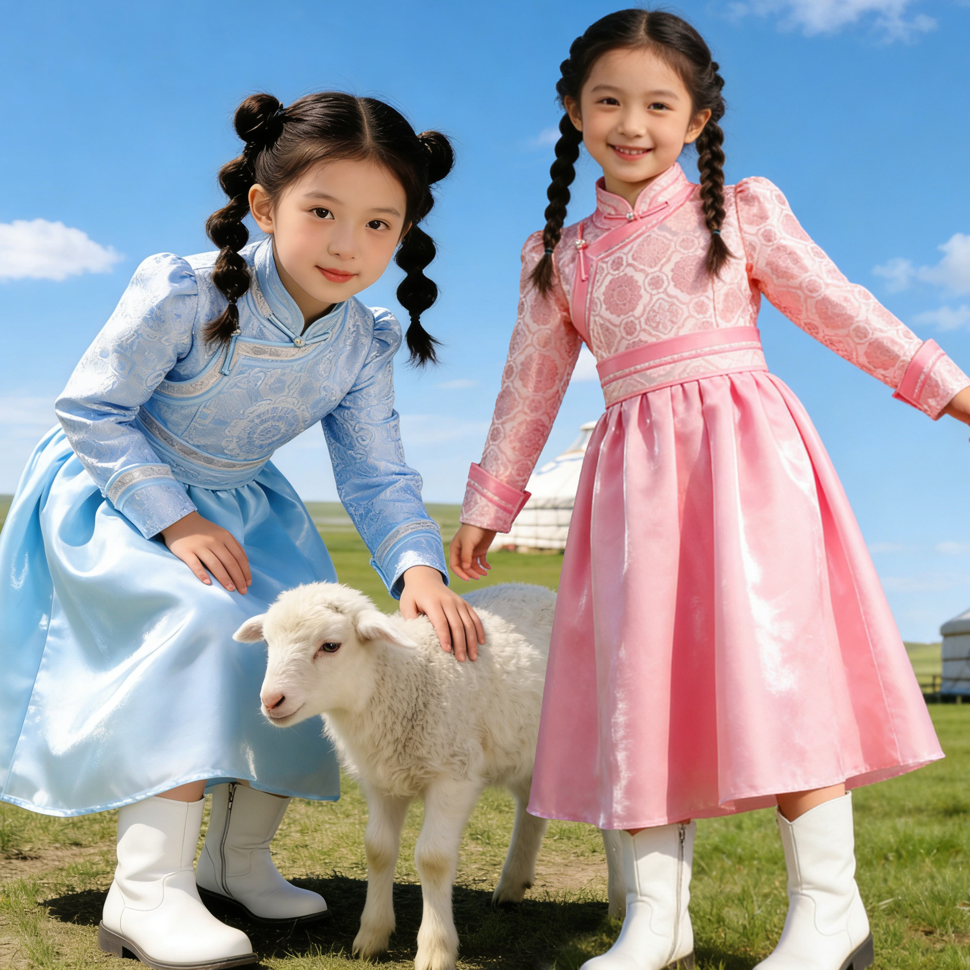 儿童蒙古袍草原写真旅拍蒙古公主裙女孩六一蒙古族舞蹈演出服纱裙