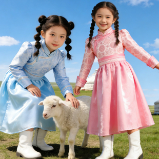 儿童蒙古袍草原写真旅拍蒙古公主裙女孩六一蒙古族舞蹈演出服纱裙
