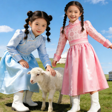 儿童蒙古袍草原写真旅拍蒙古公主裙女孩六一蒙古族舞蹈演出服纱裙