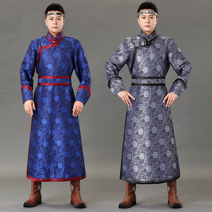 蒙古元 蒙古族服装 长袖 蒙古袍四季 素长袍少数民族舞台表演服 男长款