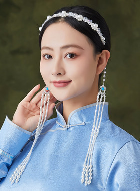 民族风发卡发箍甜美流苏蒙古族头饰串珠成人儿童舞蹈演出手工发饰