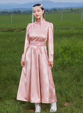 蒙美人蒙古袍女款女装传统蒙古族服装旗袍民族风表演长款演出服