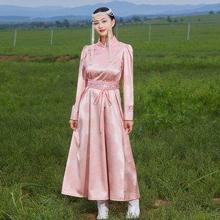 蒙美人蒙古袍女款女装传统蒙古族服装旗袍民族风表演长款演出服