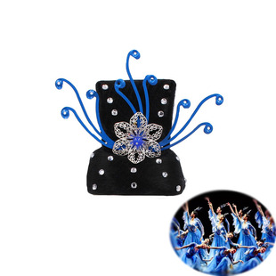 象山水月演出头饰女群舞艺考女子合唱中国风蓝色古典舞蹈造型假发