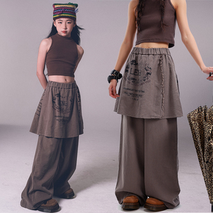 亲子款 冷大娘 松紧腰高阶小众长裤 水洗亚麻凉快休闲裙裤 设计师款