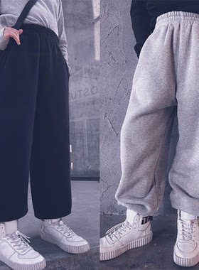 冷大娘 加绒男女中大童秋冬加绒长裤宽松加厚街舞百搭裤子亲子款