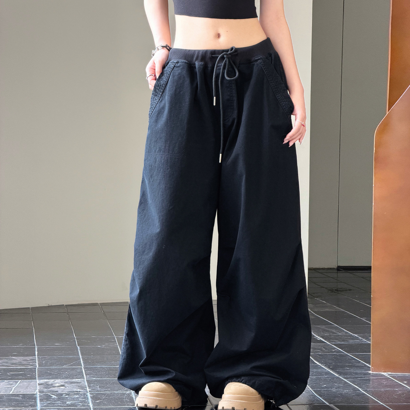 冷大娘 男女中大童街头酷感伞兵休闲宽松工装裤街舞运动阔腿长裤