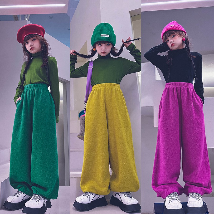 冷大娘定制女童绒面加厚运动裤街舞演出训练裤子宽松紧亲子款