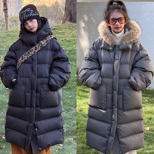 保暖亲子款 冷大娘男女中大童加厚羽绒服加长款 国标90白鸭绒超长款