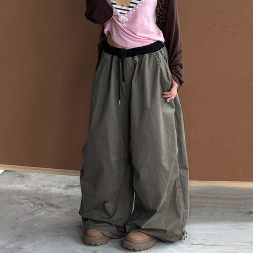 冷大娘男女中大童宽松伞兵裤