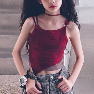 冷大娘 中大童纯棉假两件背心无袖吊带街舞爵士舞表演上衣亲子款