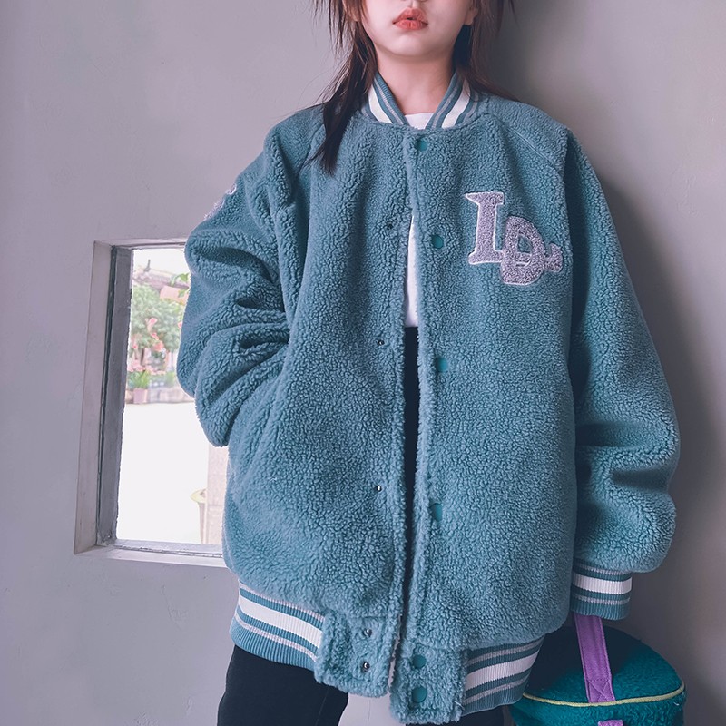 冷大娘定制男女中大儿童秋冬毛毛外套加厚刺绣棒球外套上衣亲子款