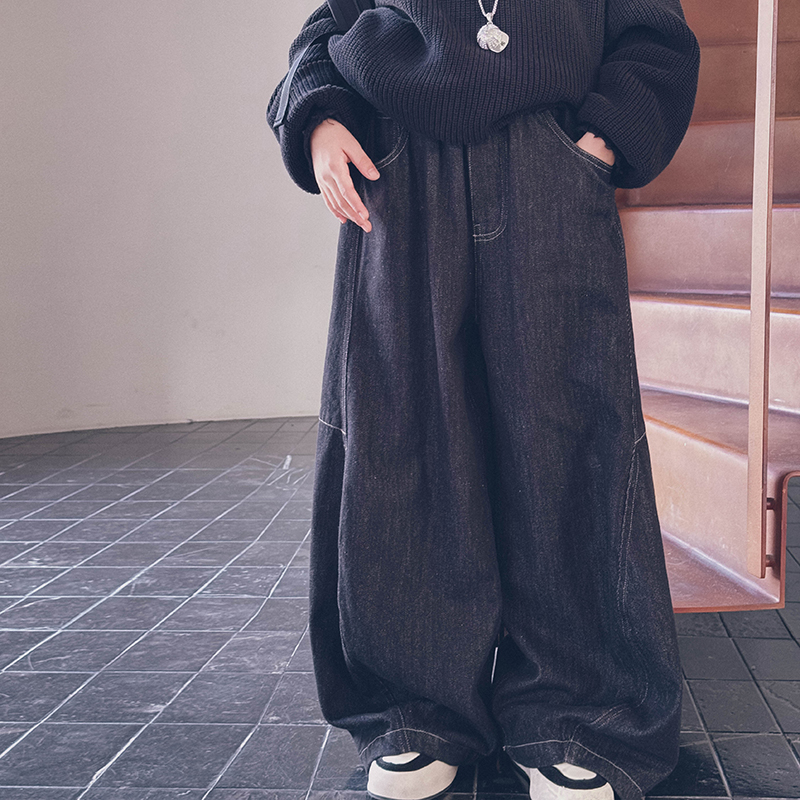 冷大娘中大童加绒保暖牛仔裤