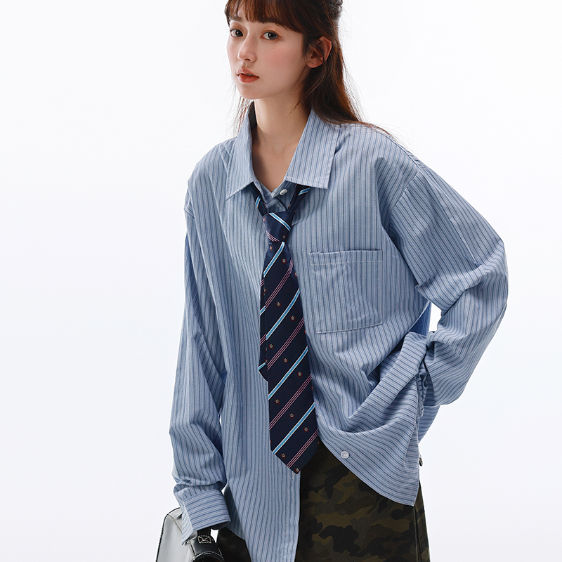 冷大娘纯棉条纹衬衫男女中大儿童