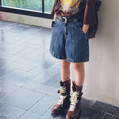 男女童中大童牛仔中裤 街舞表演裤 子百搭休闲五分裤 冷大娘 亲子款