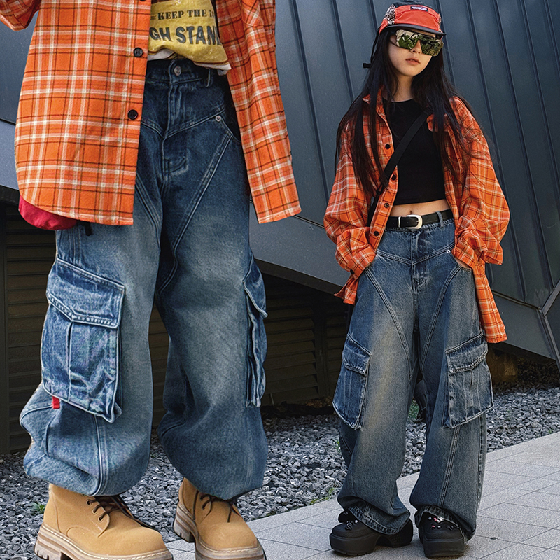 冷大娘纯棉牛仔长裤工装水洗长裤