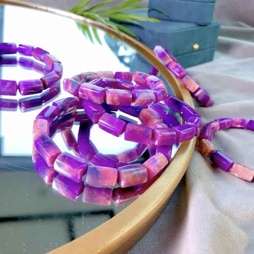舒俱来老料玉化幻彩手串四棱串