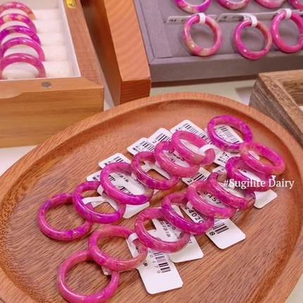 潮生石舒俱来桃红果酱指环 天然老矿料舒俱来戒指 舒俱来指环