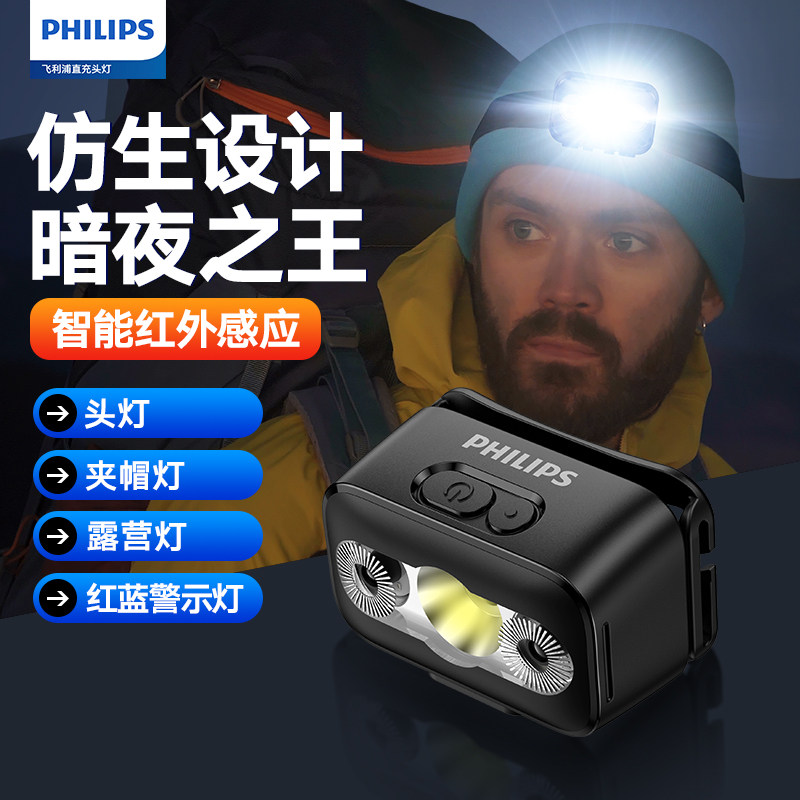 飞利浦感应头灯强光超亮夜钓灯头戴式帽夹工作远射矿灯SFL3153RH