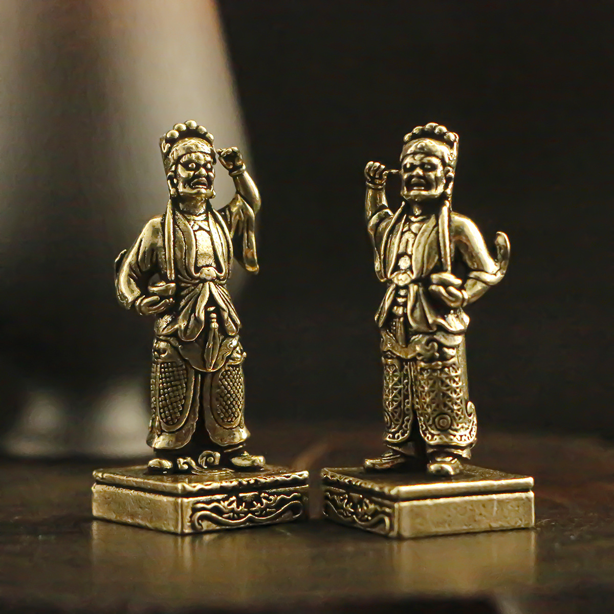 仿古黄铜千里眼顺风耳摆件小号神像铜像中式复古家居桌面装饰摆设