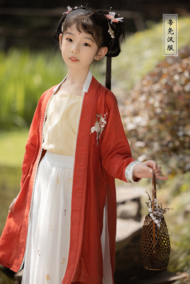 宋褙子帝尧汉服宋制绣花百迭裙小孩汉服亲子装