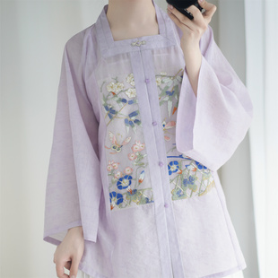 【朝颜】牵牛花绣花方领补服帝尧汉服原创天丝薄款