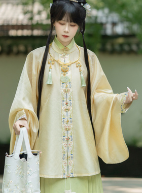 【春分.窗影栽云】黄色青色立领短衫帝尧汉服原创