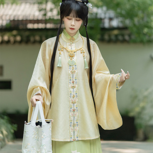 【春分.窗影栽云】黄色青色立领短衫帝尧汉服原创