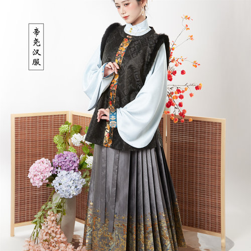 圈毛圆领比甲织金缎帝尧汉服原创破肩马甲外套加绒