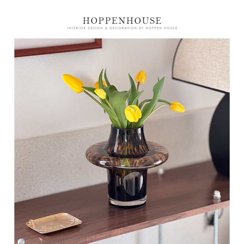 赫本家花瓶琥珀色法式桌面小花瓶玻璃客厅插花创意水养鲜花花器,家居饰品,花瓶,淘宝优惠券,粉丝福利购,淘宝优惠卷