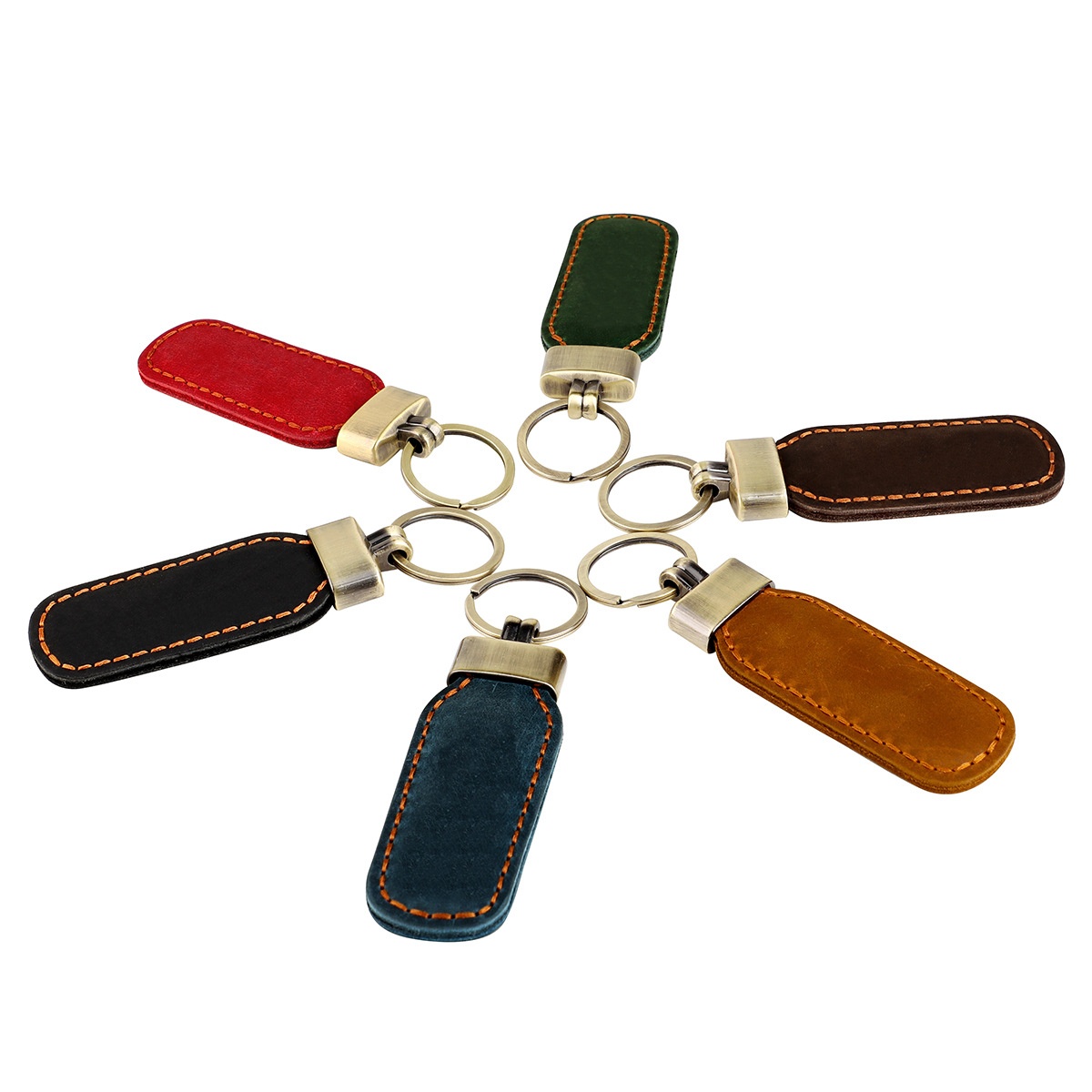 新品复古疯马皮汽车钥匙扣创意手工车用钥匙链男女士通用挂饰礼品