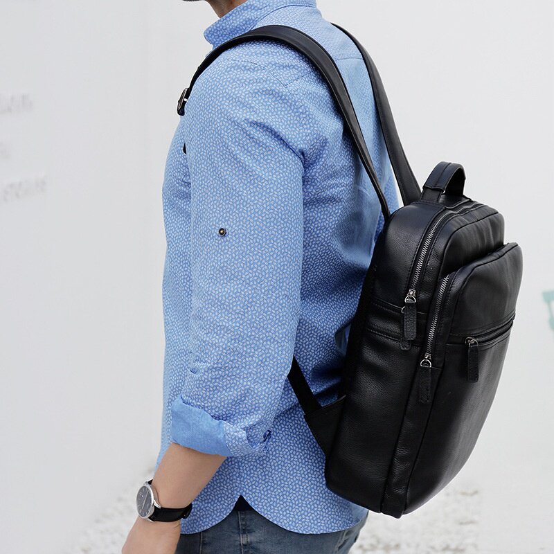 韩版大容量背包真皮时尚双肩包男士商务电脑包户外休闲头层牛皮包