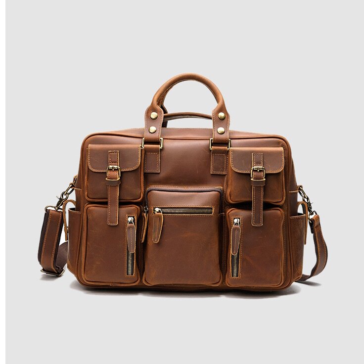 真皮公文包头层牛皮男包单肩斜挎手提包大容量旅行包出差多口袋包