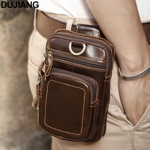 yuqixuan复古休闲运动跑步腰包男士牛皮干活用腰间包多功能穿皮带