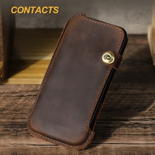 复古疯马牛皮适用6.7寸手机腰包真皮手机皮套搭仔扣手机腰间包