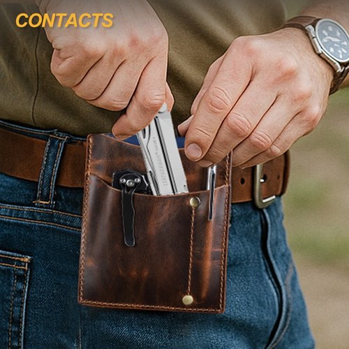 黑天使复古油皮护照零钱包户外求生工具手电筒收纳包真皮刀套腰包