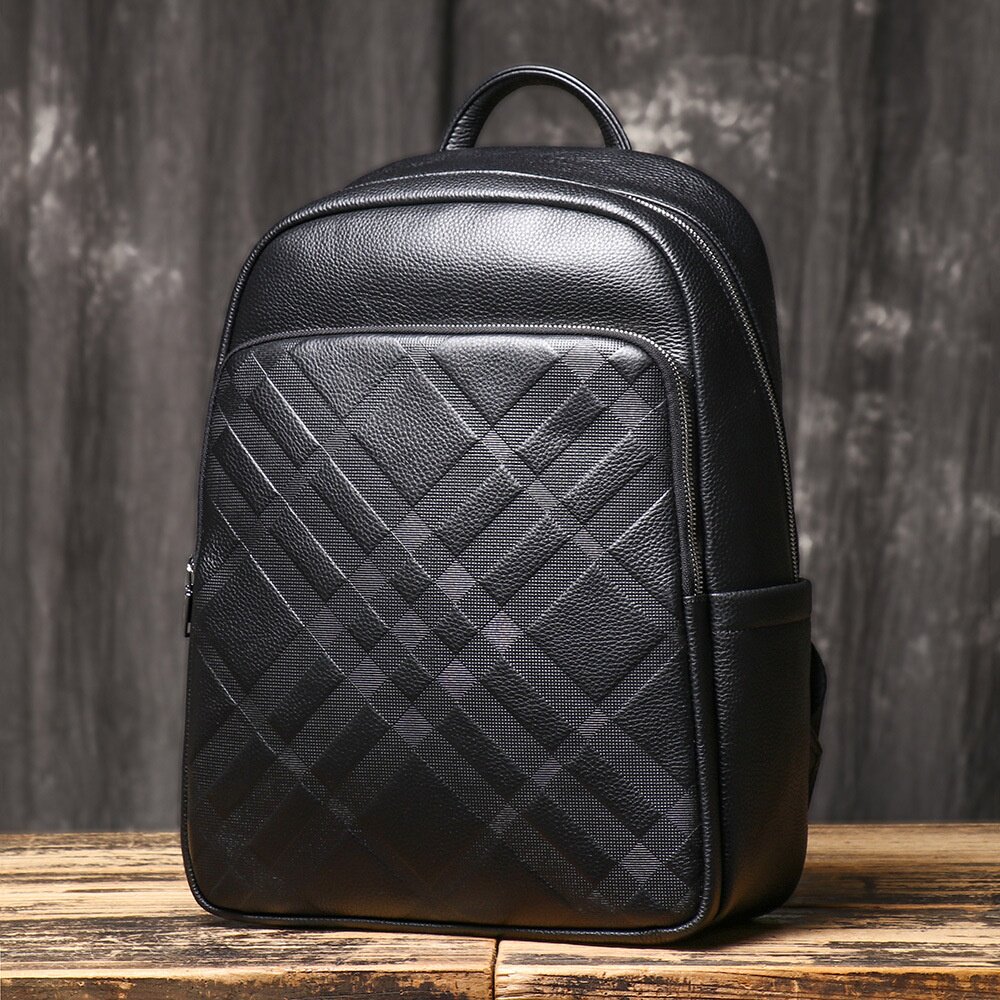 工厂新款牛皮男双肩包商务轻便大容量电脑包出差穿拉杆箱旅行背包