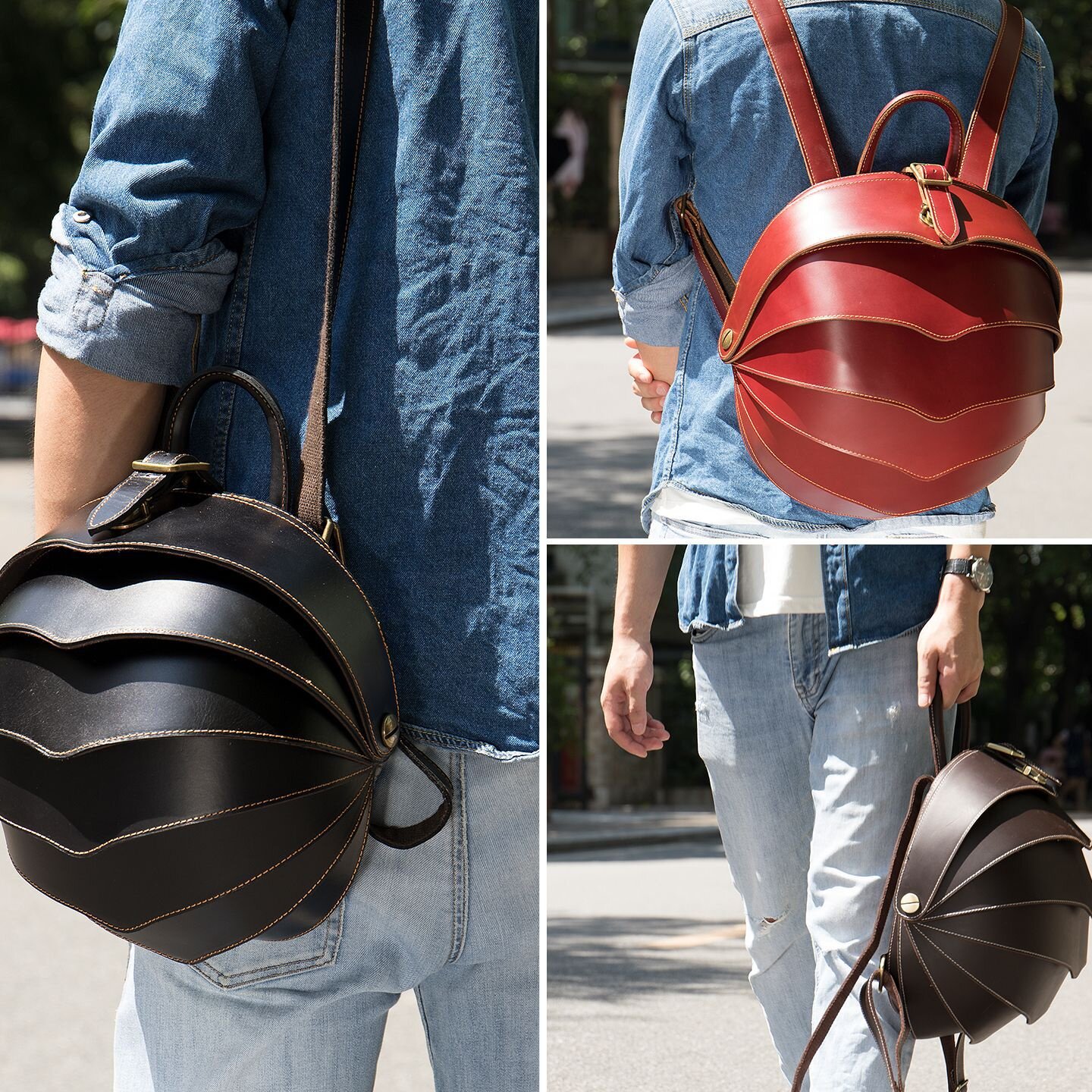 个性创意男包疯马牛皮包包甲壳虫双肩背包潮酷欧美包头层牛皮