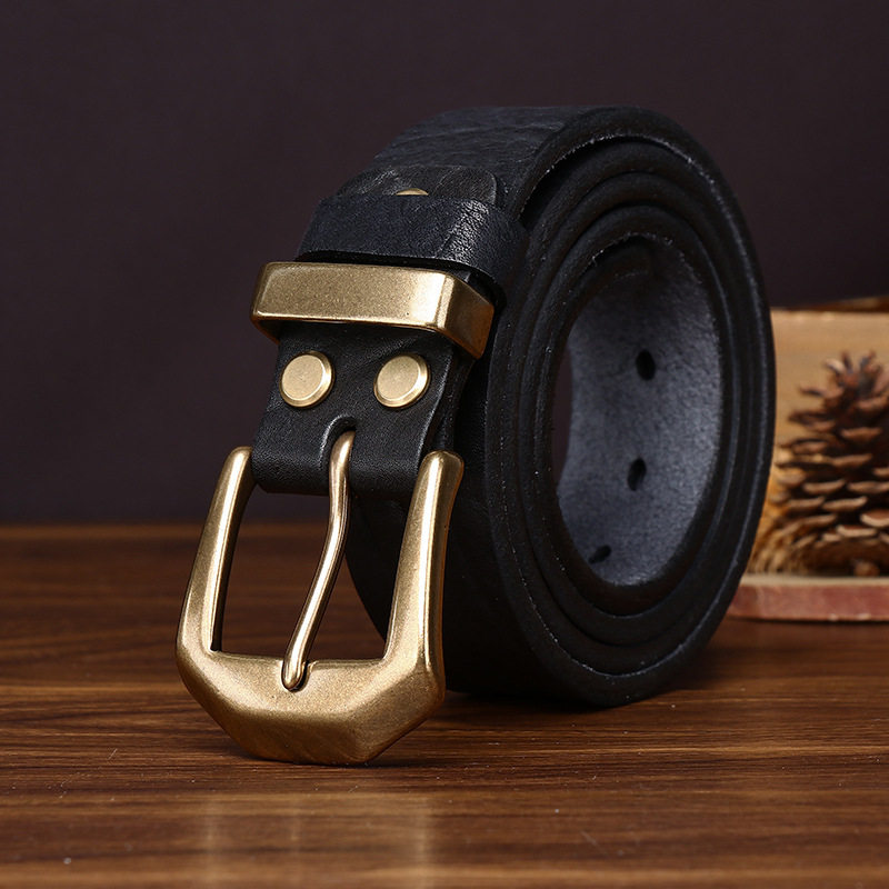 稀有6MM特厚重工野牛皮铜扣皮带男真皮头层牛皮粗犷复古腰带男款