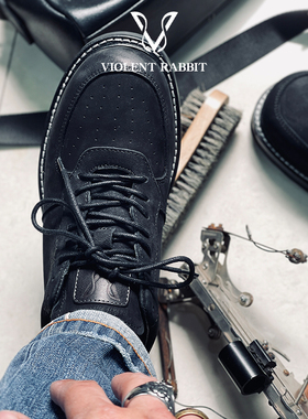 VR兔爷2025夏季骆驼皮黑色休闲板鞋男厚底透气发泡底AF1工装鞋