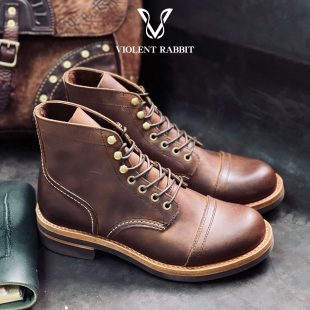VR兔爷8111伞兵靴SBfoot疯马皮美式复古工装靴男鞋手工固特异靴子
